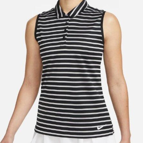 Nike Dri-FIT Victory Women's Striped Sleeveless Golf Polo Black Striped - Picture 1 of 4